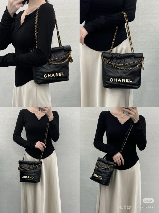 二手CHANEL黑色金字22bag mini 垃圾袋AS3980B 25P-12