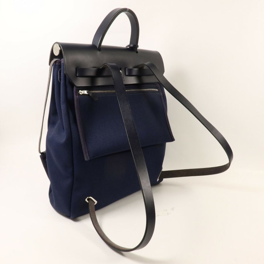 HERMES 帆布Herbag a Dos Zip Retourne Backpack背包Bleu Indigo-7