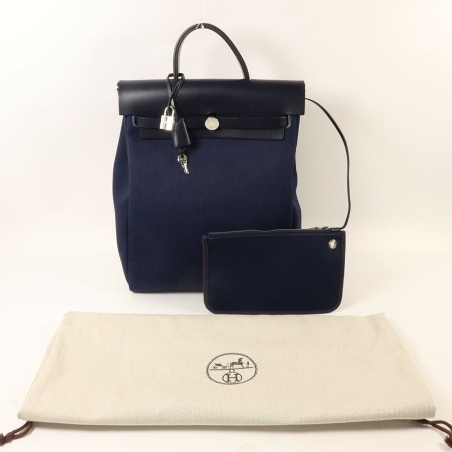 HERMES 帆布Herbag a Dos Zip Retourne Backpack背包Bleu Indigo-8