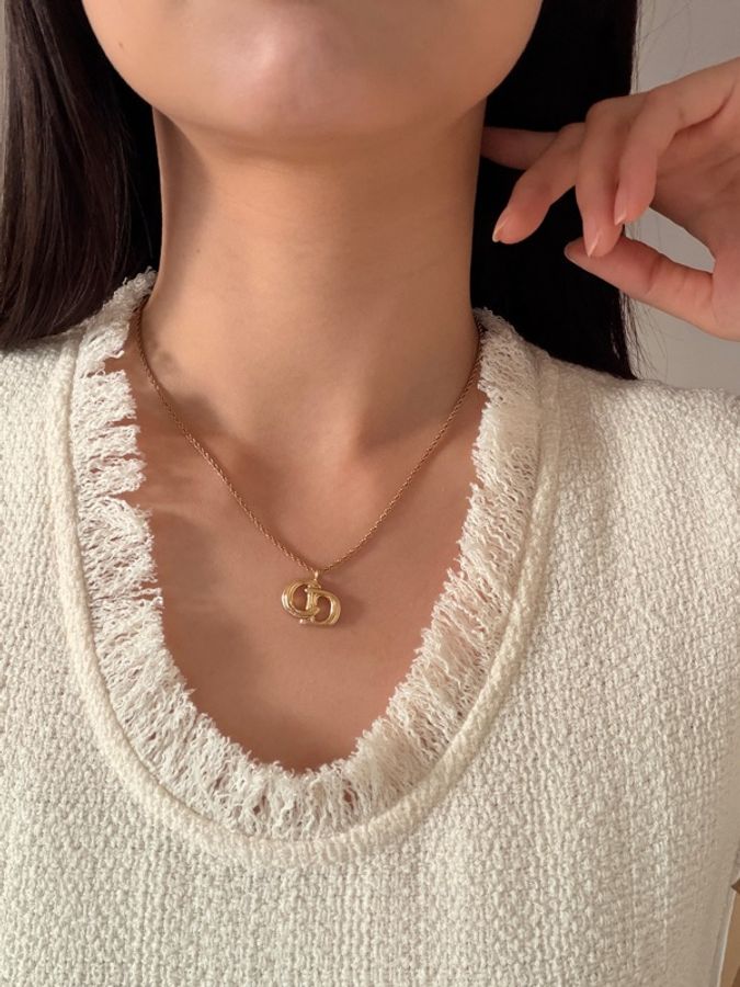 Dior 迪奧 中古經典立體扭紋 CD Logo 金色 鍍金 頸鏈 項鏈-3