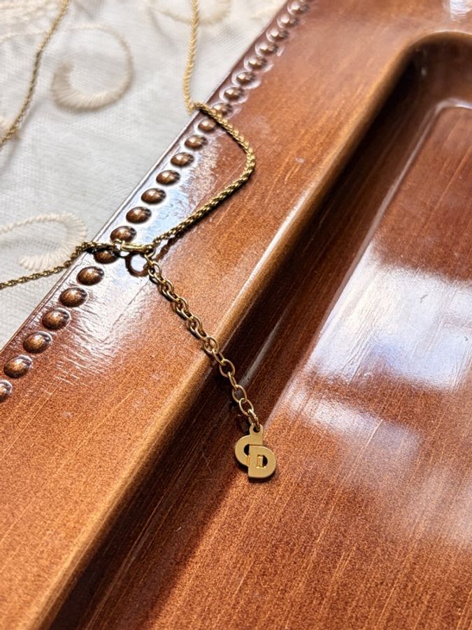 Dior 迪奧 中古經典立體扭紋 CD Logo 金色 鍍金 頸鏈 項鏈-5
