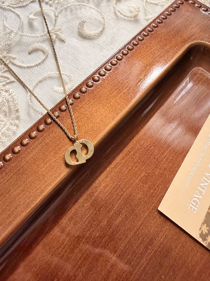 Dior 迪奧 中古經典立體扭紋 CD Logo 金色 鍍金 頸鏈 項鏈-7