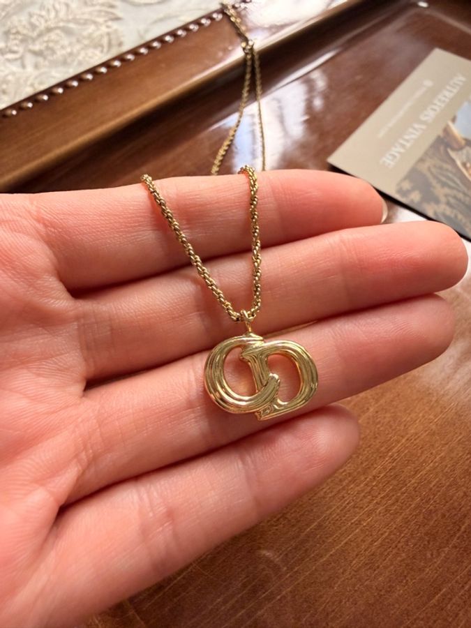 Dior 迪奧 中古經典立體扭紋 CD Logo 金色 鍍金 頸鏈 項鏈-9