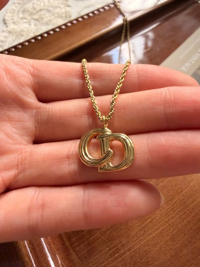 Dior 迪奧 中古經典立體扭紋 CD Logo 金色 鍍金 頸鏈 項鏈-13