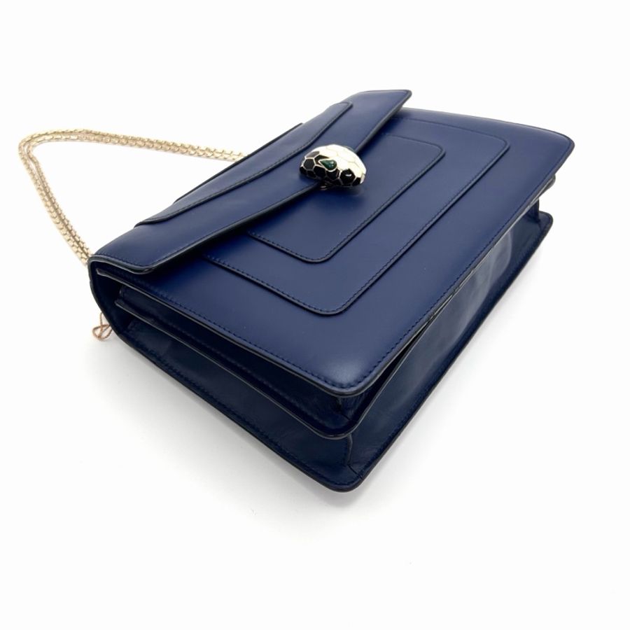 【威選精品】💙 BVLGARI Serpenti Forever 藍色金扣大號蛇頭肩背包-0