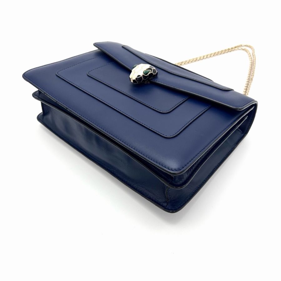 【威選精品】💙 BVLGARI Serpenti Forever 藍色金扣大號蛇頭肩背包-2