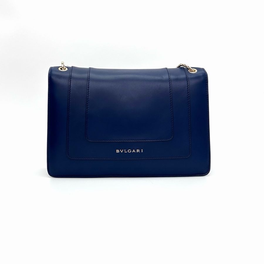 【威選精品】💙 BVLGARI Serpenti Forever 藍色金扣大號蛇頭肩背包-6