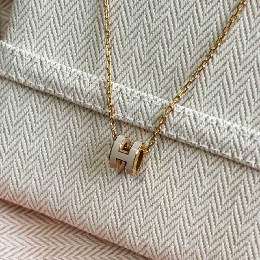 ::HERMES:: POP H MINI 栗子奶茶色x金 項鍊-1
