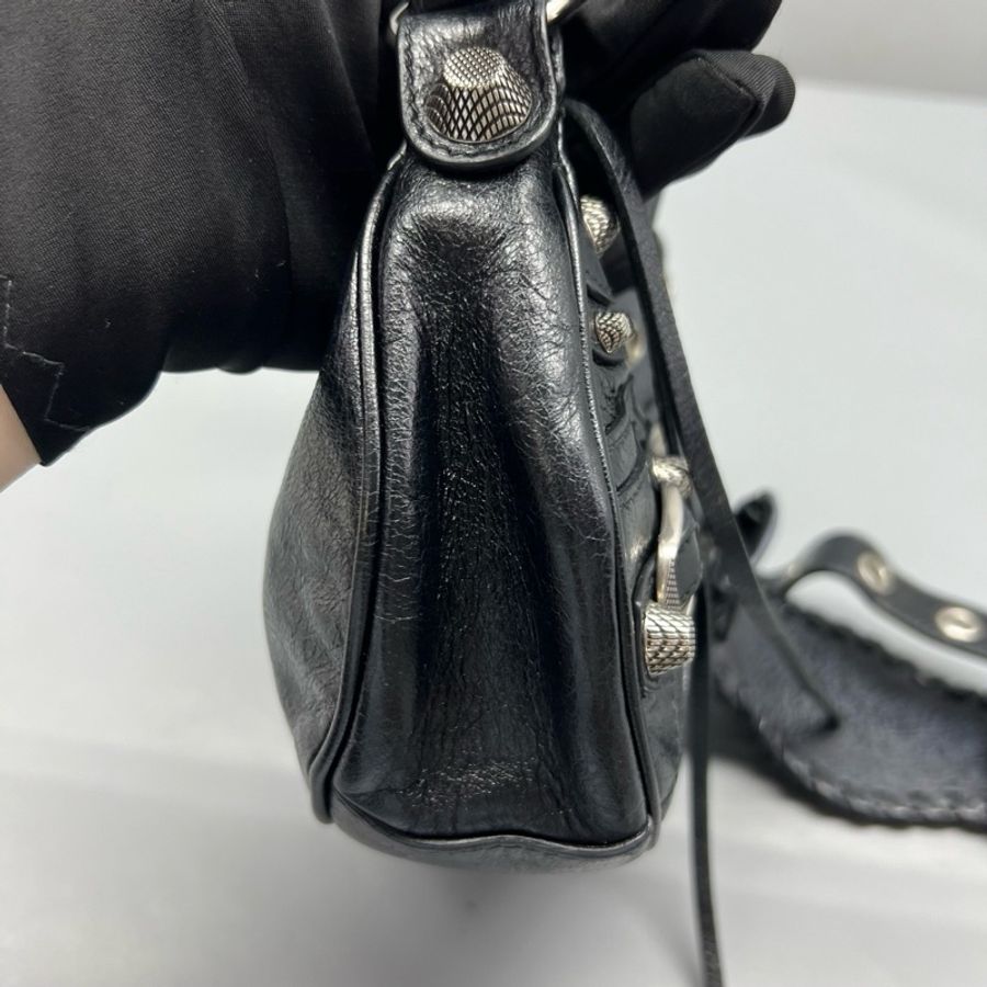 Balenciaga巴黎世家Le cagole月牙包藍黑色斜背包 銀扣-3