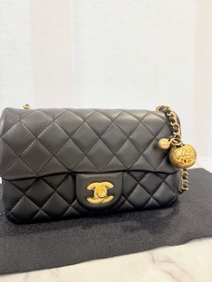 全新～Chanel mini Cf20黑羊皮 金球20-1