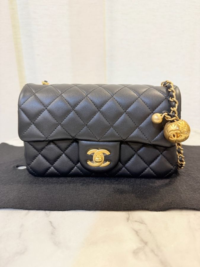 全新～Chanel mini Cf20黑羊皮 金球20-8