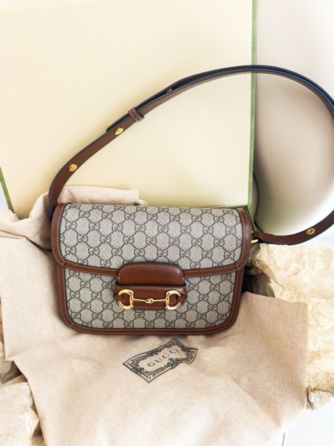 極新GUCCI Horsebit 1955 medium shoulder bag咖啡色1955系列中號斜背包-0