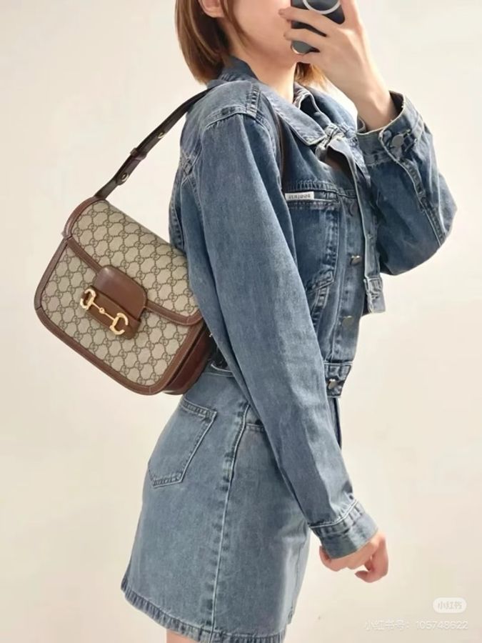 極新GUCCI Horsebit 1955 medium shoulder bag咖啡色1955系列中號斜背包-21