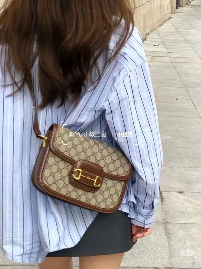 極新GUCCI Horsebit 1955 medium shoulder bag咖啡色1955系列中號斜背包-22