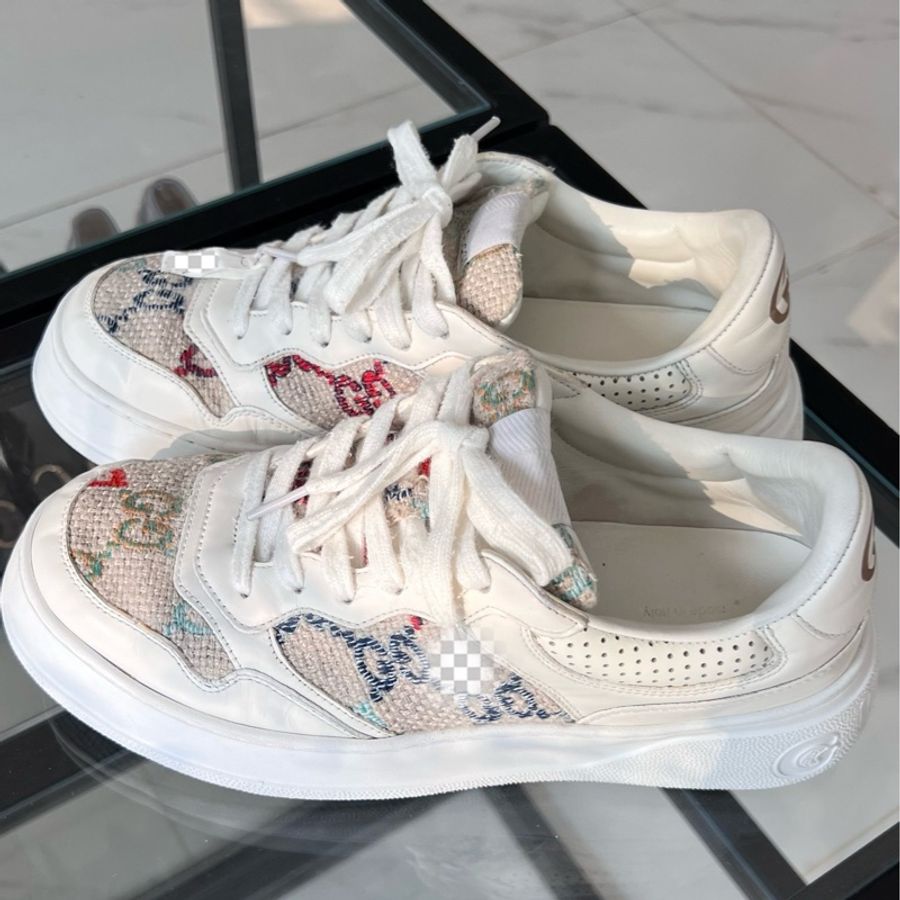 【Gucci古馳】5碼/39.5碼 白色字母刺繡 鴛鴦餅乾鞋 穿過幾次-2
