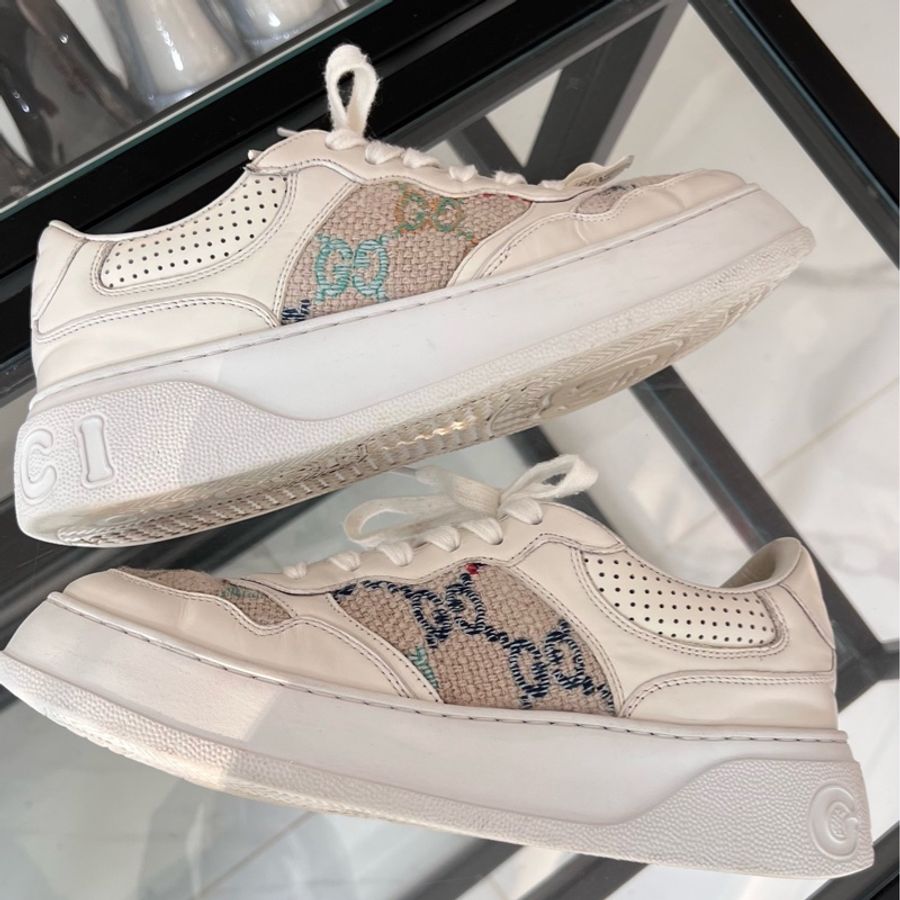 【Gucci古馳】5碼/39.5碼 白色字母刺繡 鴛鴦餅乾鞋 穿過幾次-4