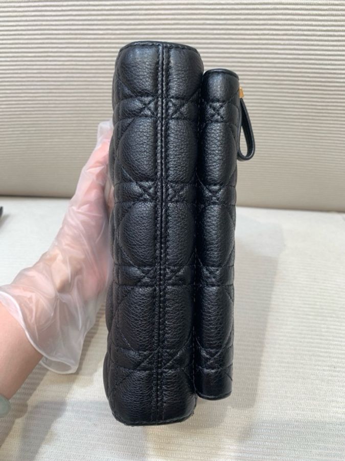 Dior/迪奧Caro黑金牛皮菱格相機包-6