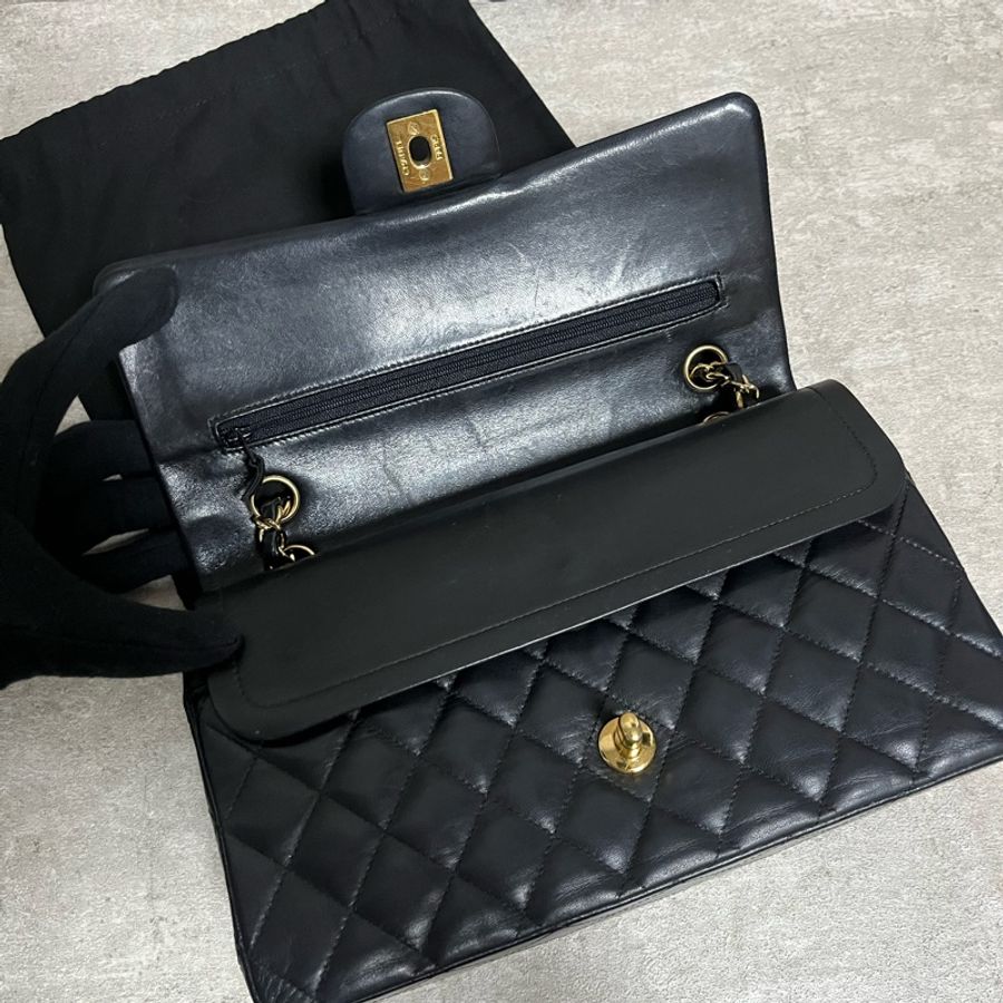 正品 Chanel cf經典黑金小羊皮-7
