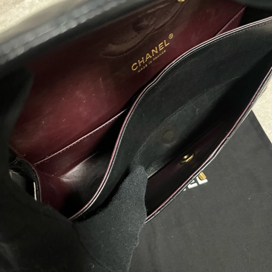 正品 Chanel cf經典黑金小羊皮-10