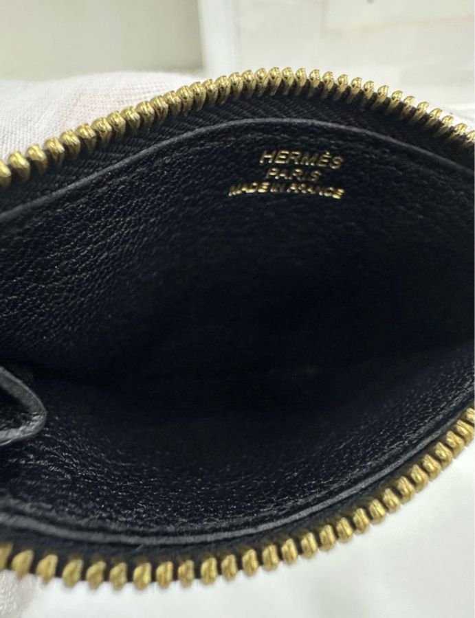 Hermes愛馬仕 roulis slim 黑金豬鼻子山羊皮零錢包 Z刻-8
