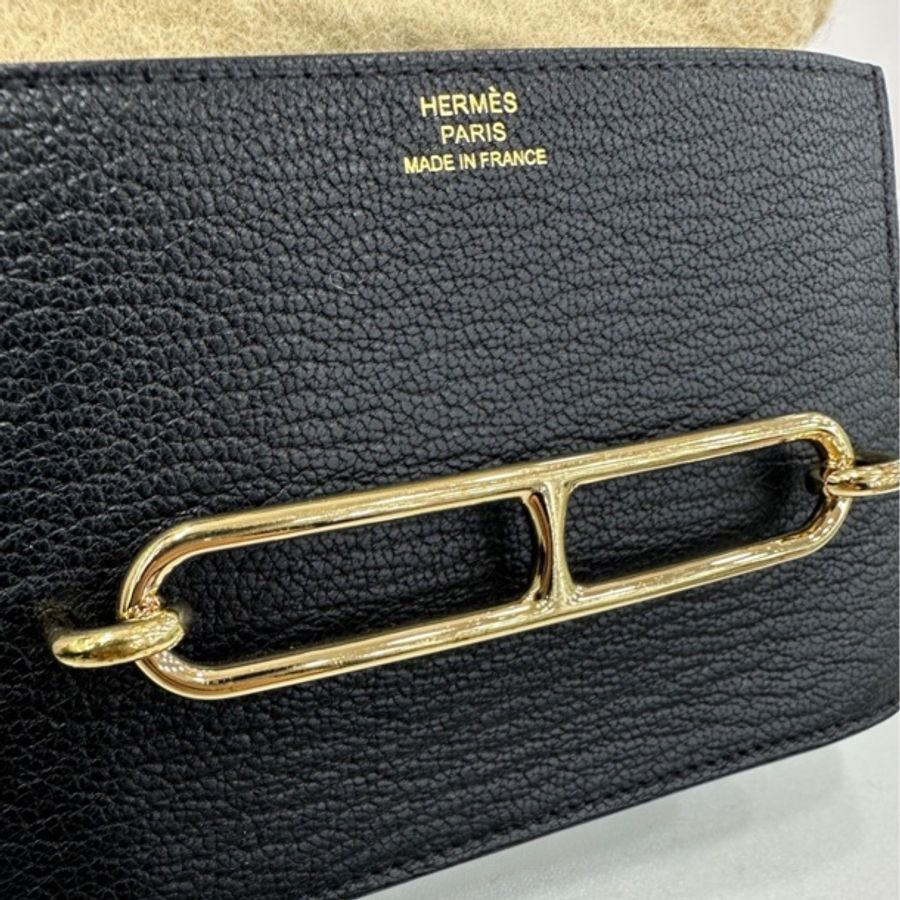 Hermes愛馬仕 roulis slim 黑金豬鼻子山羊皮零錢包 Z刻-10