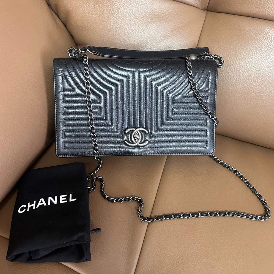 CHANEL/香奈兒 黑銀鏈條包斜挎包 21開-0