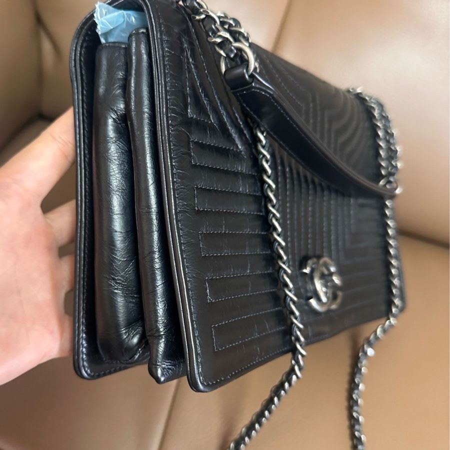 CHANEL/香奈兒 黑銀鏈條包斜挎包 21開-1