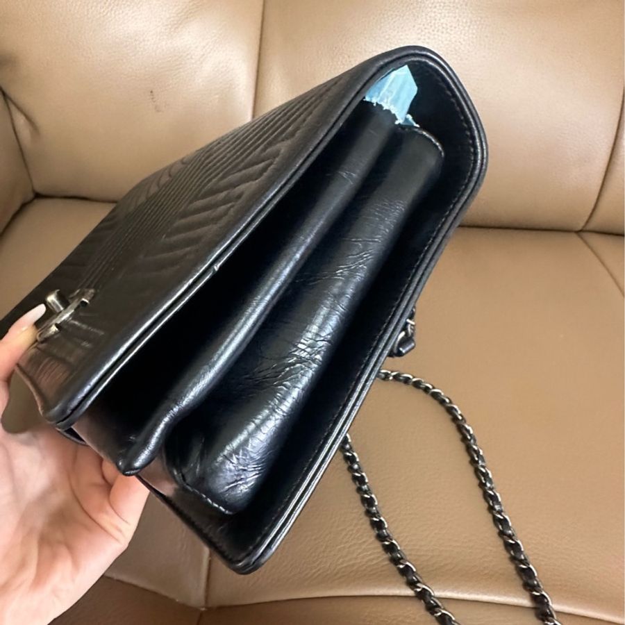 CHANEL/香奈兒 黑銀鏈條包斜挎包 21開-3