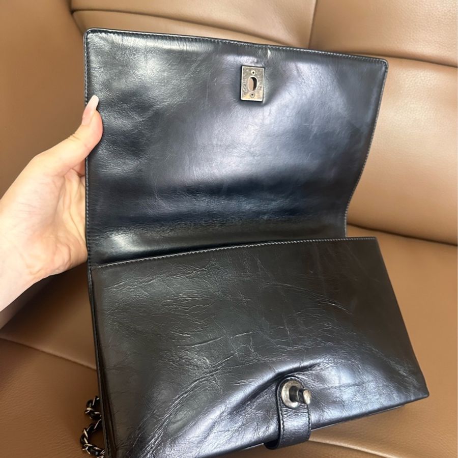 CHANEL/香奈兒 黑銀鏈條包斜挎包 21開-6