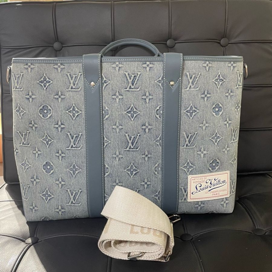 路易威登/Louis Vuitton Weekend Tote Nm M22537    Monogram Washed Denim 塗層帆布-0