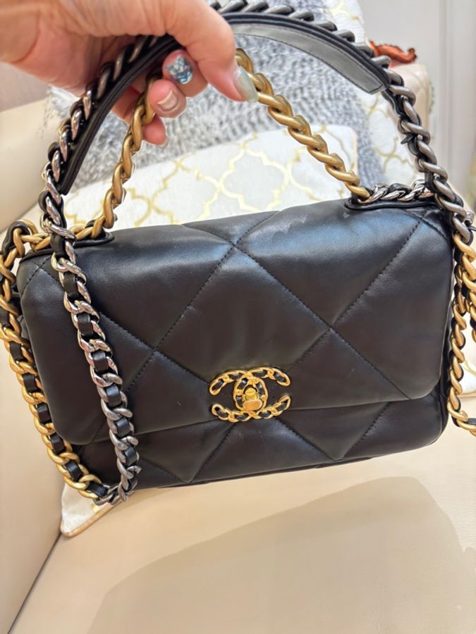 CHANEL 19 小號 26 黑/金/銀)肩帶包 晶片款💎-22