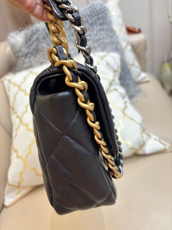 CHANEL 19 小號 26 黑/金/銀)肩帶包 晶片款💎-23