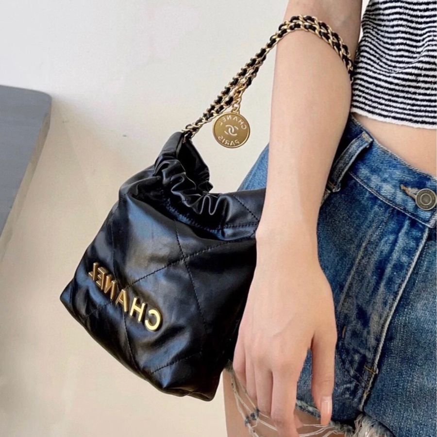 💎Chanel香奈兒｜24a限量特別款｜黑金mini Bag珍珠鏈迷你垃圾袋 ｜牛皮｜99新芯片款-0