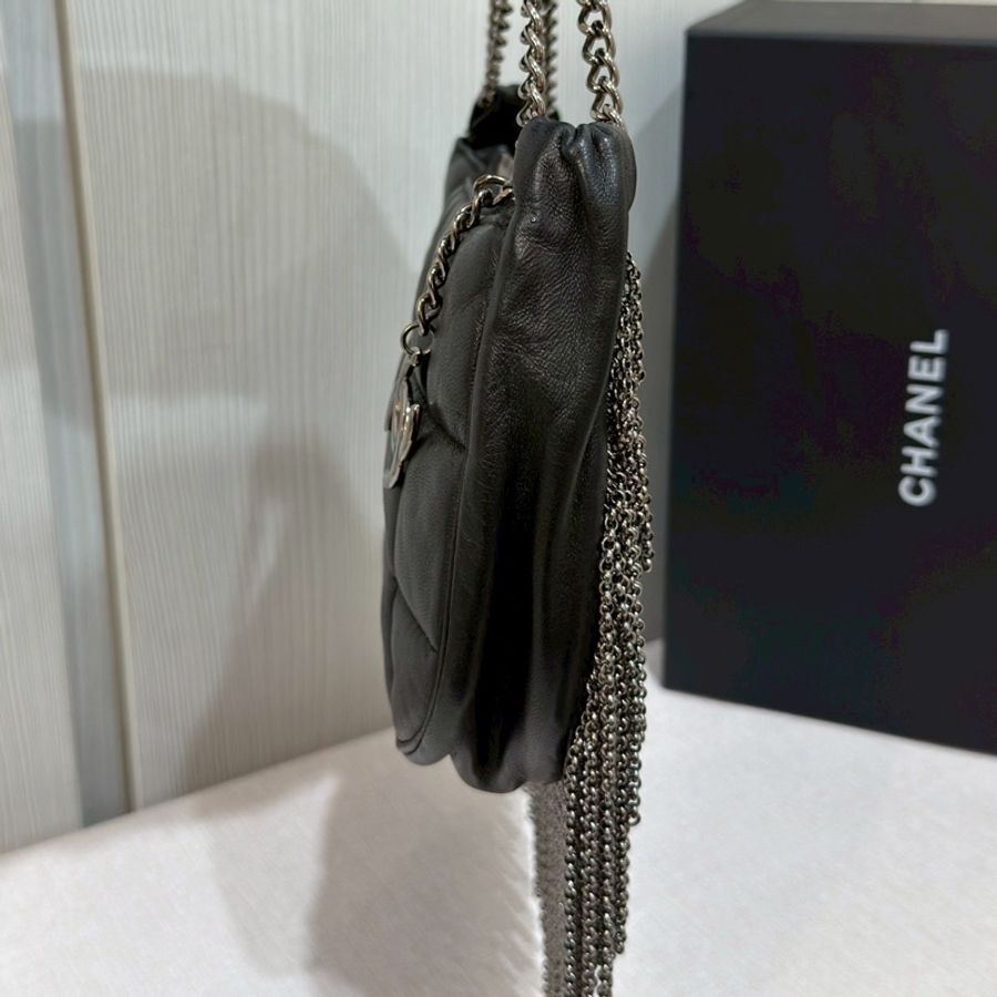 CHANEL香奈兒Vintage黑銀流蘇冰格HoBo包💈🪩-12