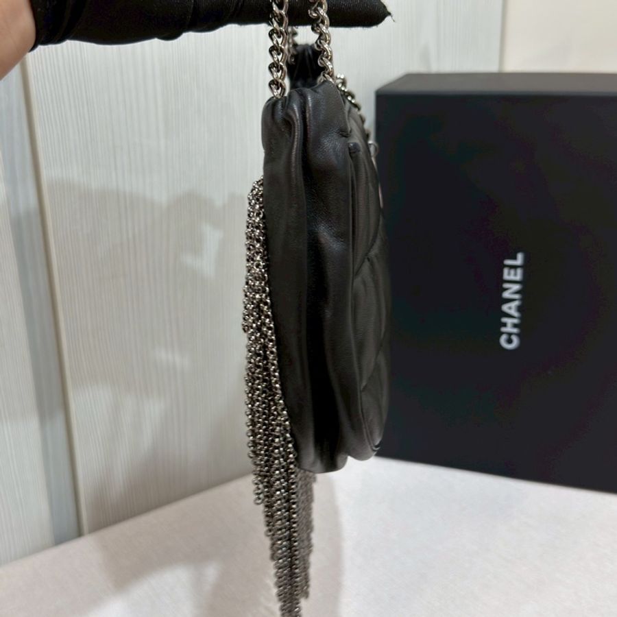 CHANEL香奈兒Vintage黑銀流蘇冰格HoBo包💈🪩-13