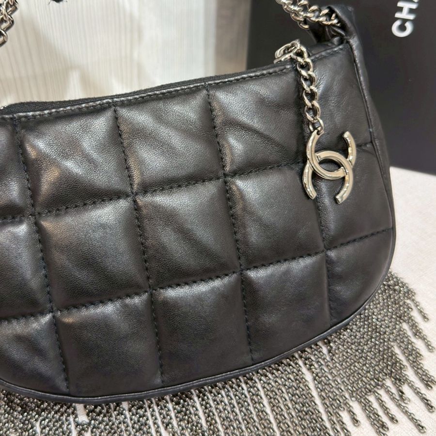 CHANEL香奈兒Vintage黑銀流蘇冰格HoBo包💈🪩-15