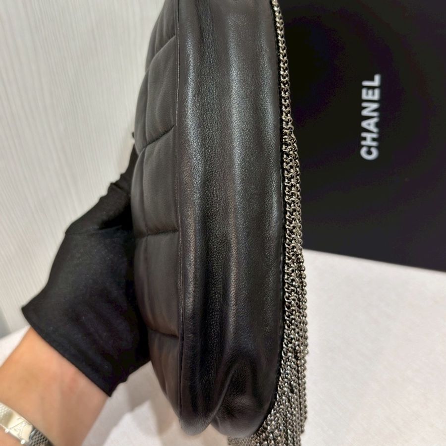 CHANEL香奈兒Vintage黑銀流蘇冰格HoBo包💈🪩-17
