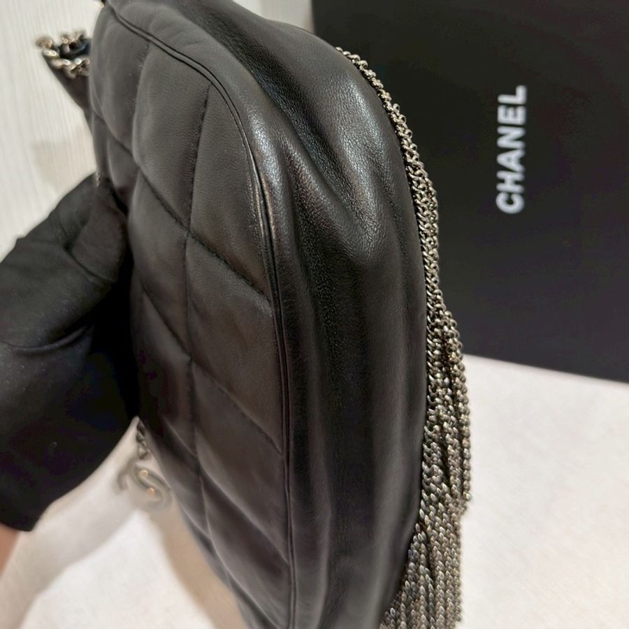 CHANEL香奈兒Vintage黑銀流蘇冰格HoBo包💈🪩-18