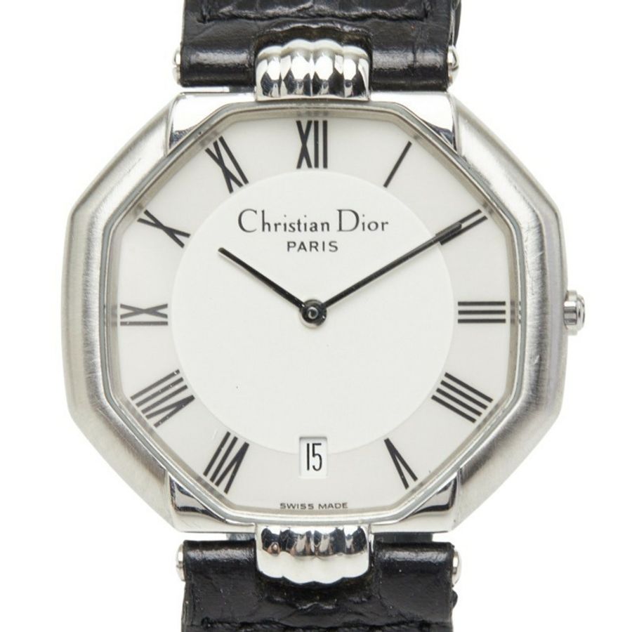 Dior 男士石英腕錶 D45-100 白色錶盤 不鏽鋼錶帶 皮革錶帶-0