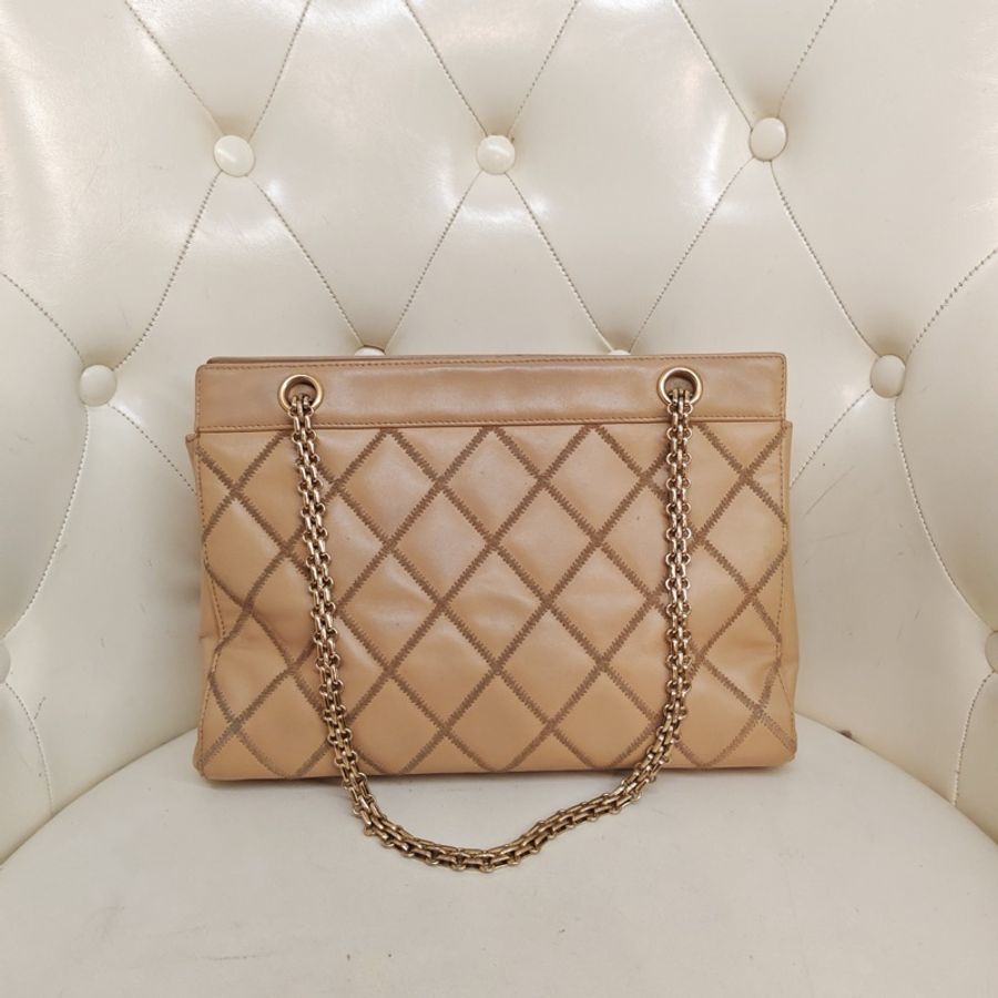 香奈兒/Chanel 卡其色外縫金扣菱格鏈條包-4