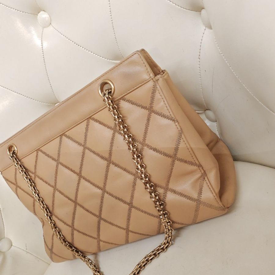 香奈兒/Chanel 卡其色外縫金扣菱格鏈條包-6