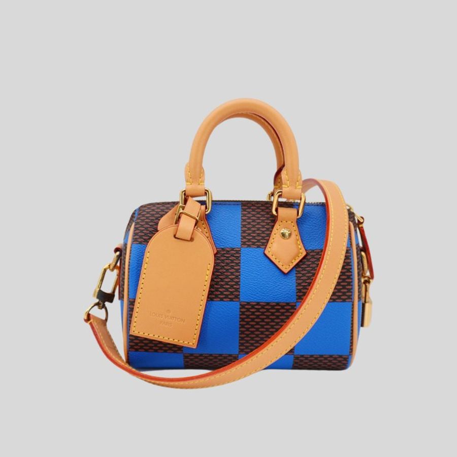 Louis Vuitton 展示品 Speedy 18 帆布手提斜背二用包(N40595-藍)-1