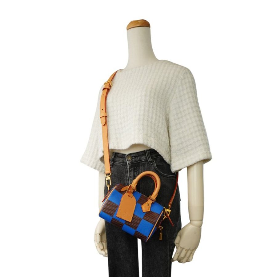 Louis Vuitton 展示品 Speedy 18 帆布手提斜背二用包(N40595-藍)-6