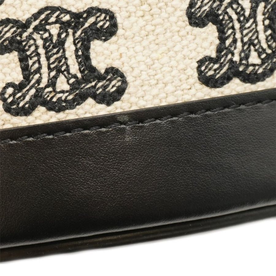 Celine 展示品 Tambour Triomphe 標誌印花帆布凱旋門圓筒包(黑/白)-7
