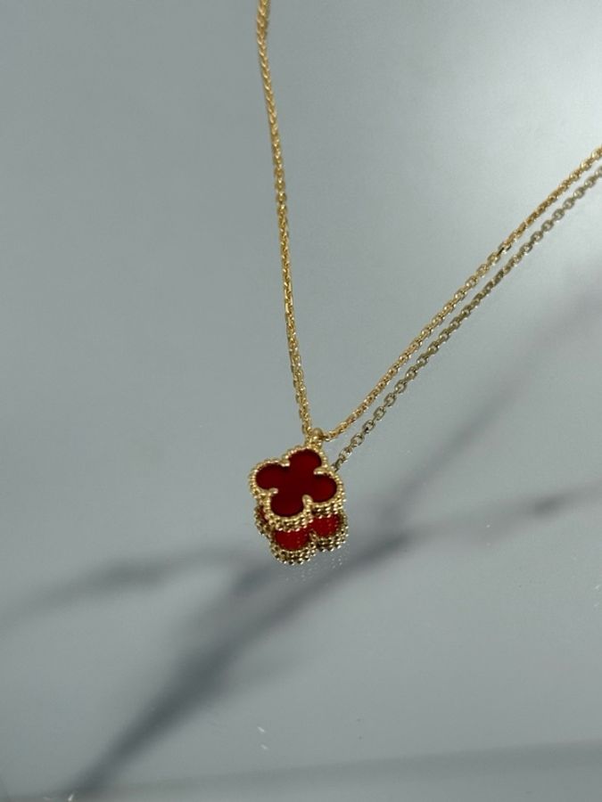 VCA梵克雅寶小號紅玉髓項鍊 vca小紅花項鍊 附件證書 盒-2