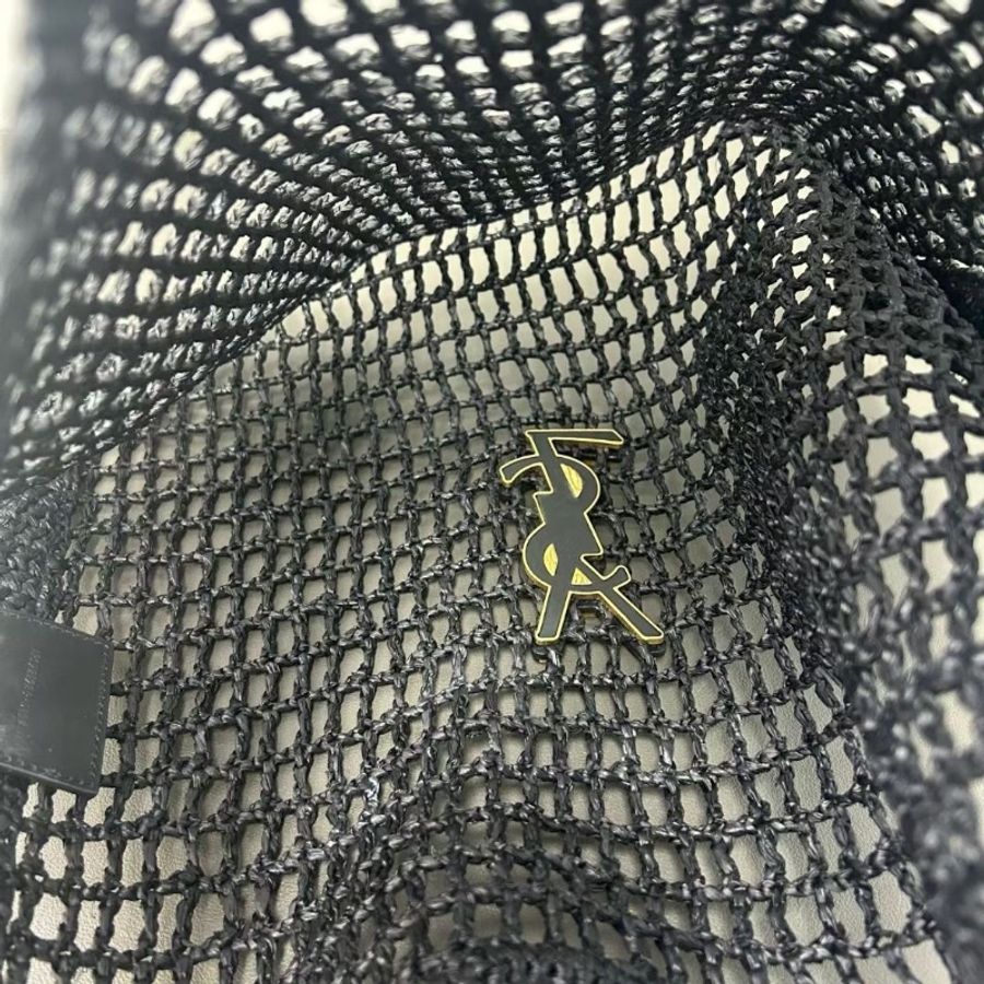 ysl 黑色拉菲草編織細節編織托特包 39*39 9新 配件塵袋-3