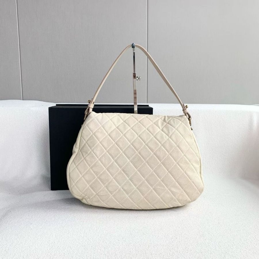 Chanel 南瓜包手提肩背包 米白 金扣 荔枝皮 28*27*8 9新 配件塵袋-3