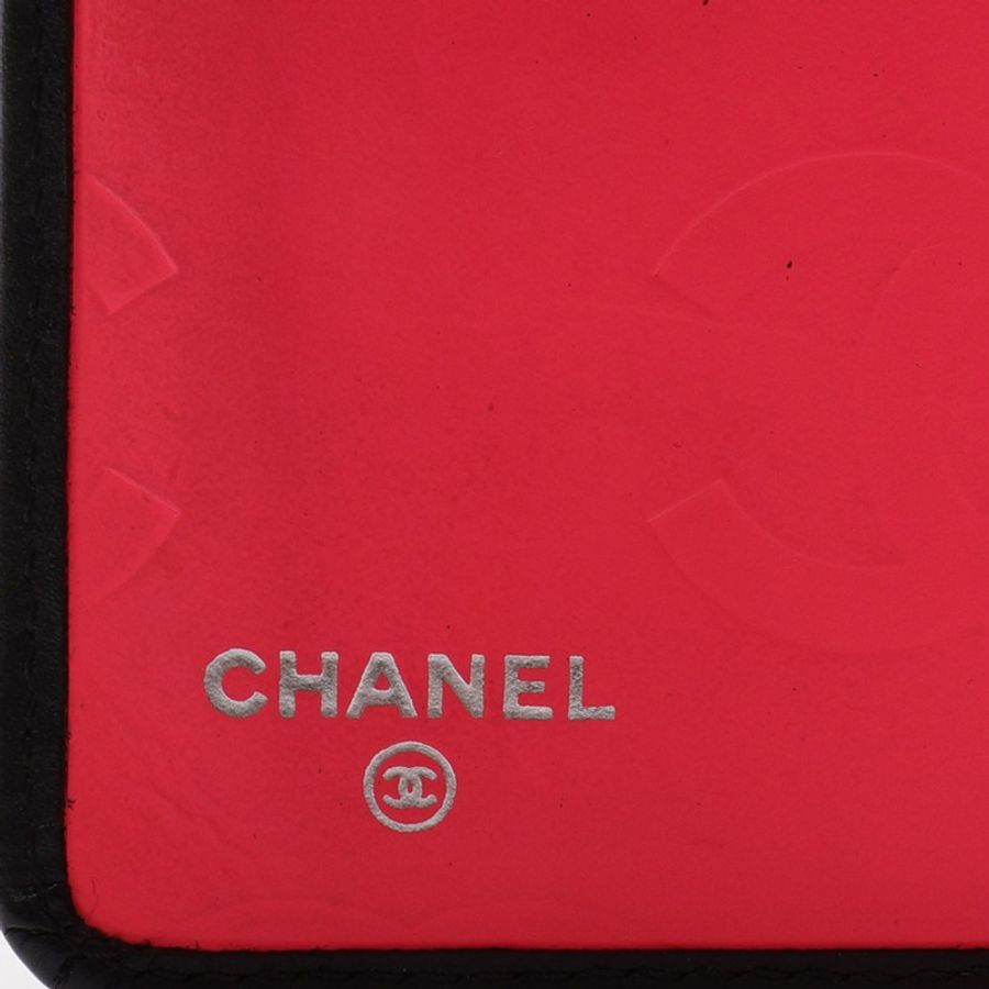 康朋 扣式 二折中夾 黑/粉色 牛皮 銀釦【CHANEL 香奈兒】 A50080-5