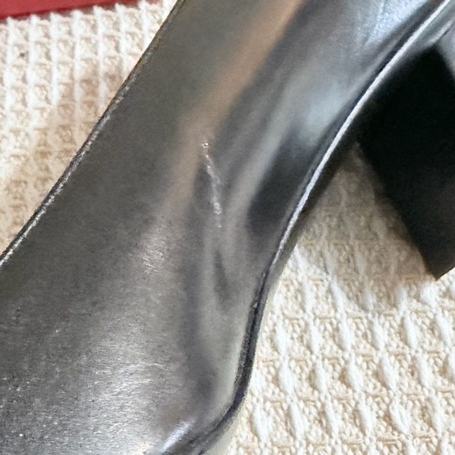 全新閑置品-Roger vivier RV經典銀方頭黑小牛皮跟鞋34 1/2號-55