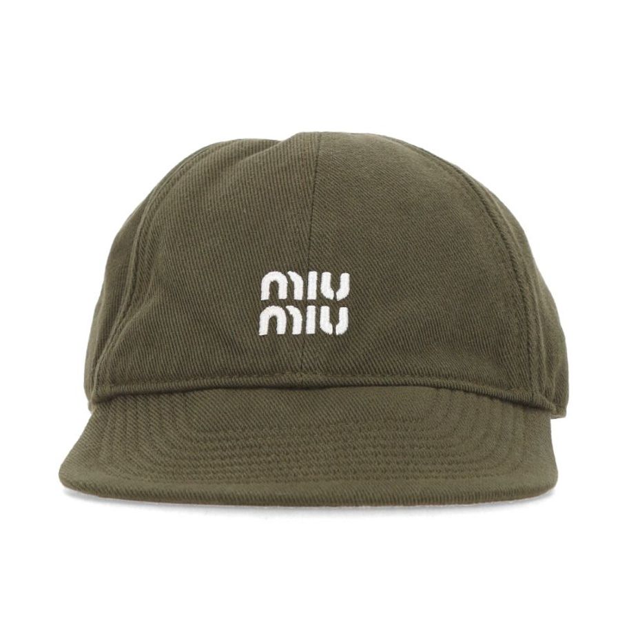 【MIU MIU】Denim 牛仔 抽繩造型 帽子 棒球帽 老帽 綠色 黃色 5HC369-0
